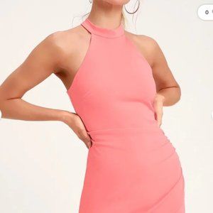 Pink Ruched Bodycon Halter Dress